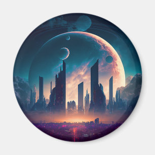 Science Fiction Cyberpunk Space City Magnet