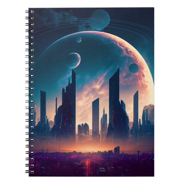 Science Fiction Cyberpunk Space City Notebook (Front)