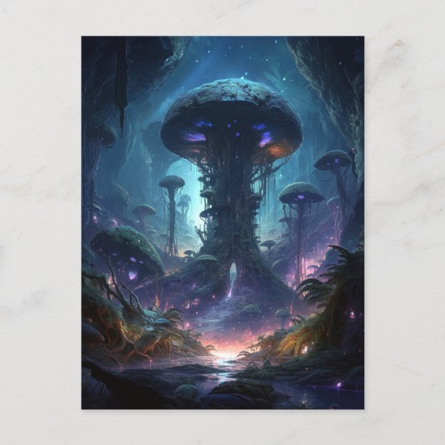 Science Fiction Fantasy Mushroom Cavern City Postcard (Front)