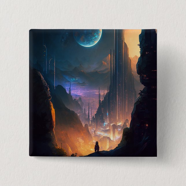 Science Fiction Futuristic City Button (Front)