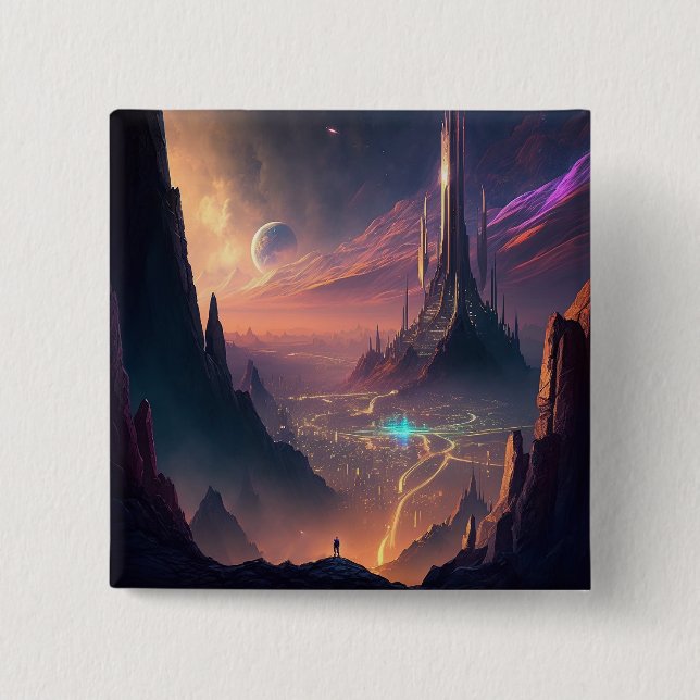 Science Fiction Futuristic City Button (Front)