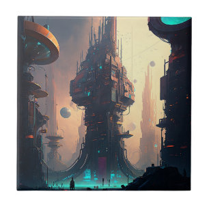 Science Fiction Futuristic City Ceramic Tile