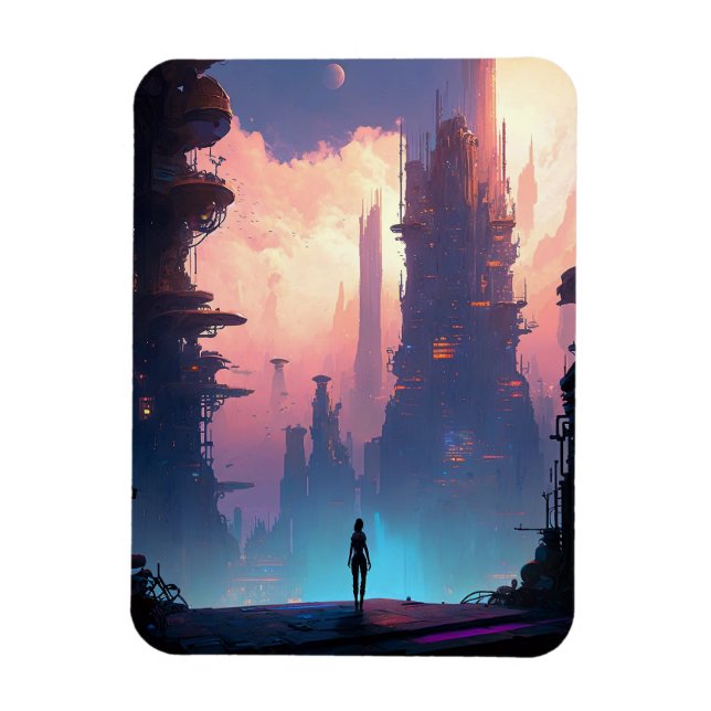 Science Fiction Futuristic City Magnet (Vertical)