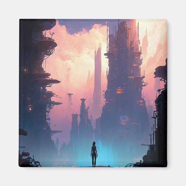 Science Fiction Futuristic City Magnet (Front)