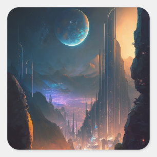 Science Fiction Futuristic City Square Sticker