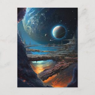 Science Fiction Futuristic Outer Space City Postcard