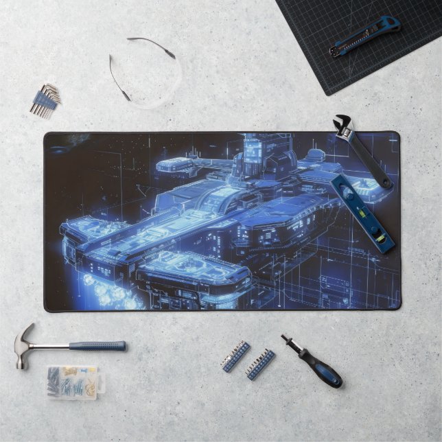 Science Fiction Ship Blueprint Desk Mat (Workstation)