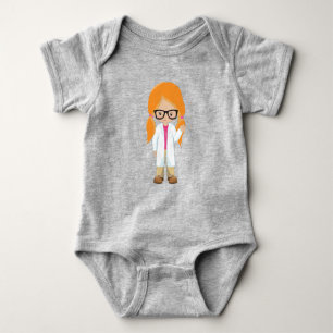 Science Girl, Scientist, Cute Girl, Orange Hair Baby Bodysuit