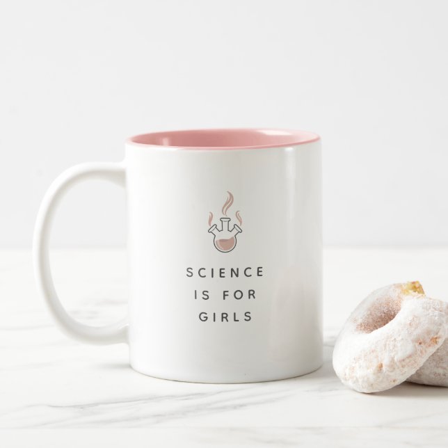 Science is for Girls Cool Trendy Modern Blush Pink Two-Tone Coffee Mug (With Donut)