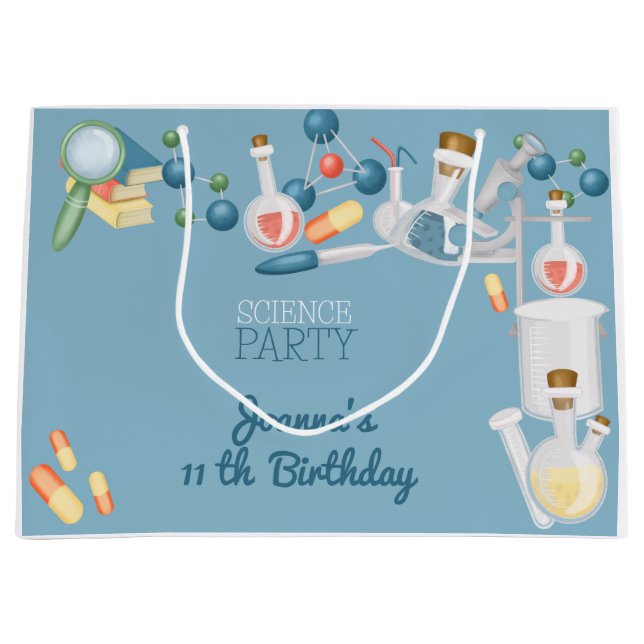 Science lab and experiments birthday party large gift bag (Front)