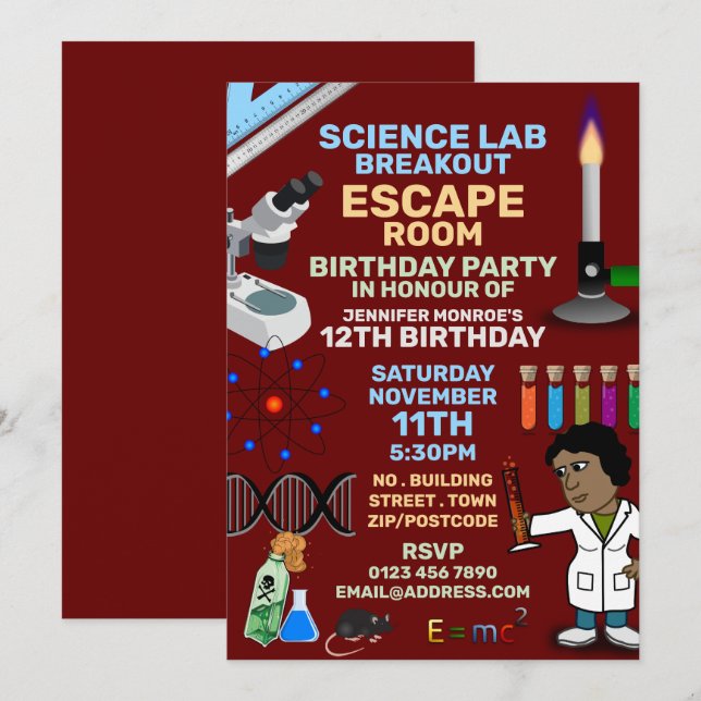 Science Lab Theme Escape Room, Birthday Party Invitation (Front/Back)