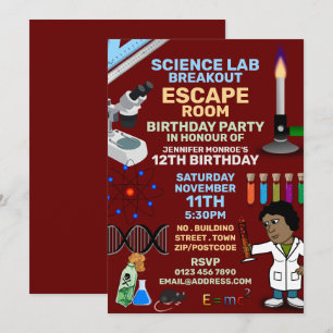 Science Lab Theme Escape Room, Birthday Party Invitation