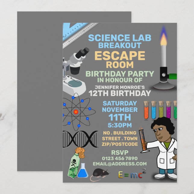 Science Lab Theme Escape Room, Birthday Party Invitation (Front/Back)