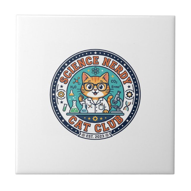Science Nerdy Cat Cat Mum Gift Idea - Science Nerd Ceramic Tile (Front)
