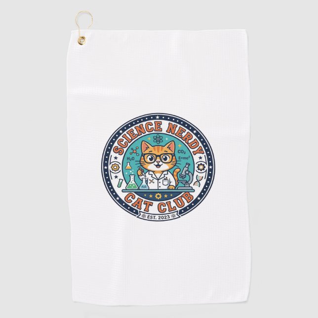 Science Nerdy Cat Cat Mum Gift Idea - Science Nerd Golf Towel (Front)