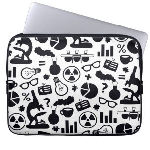 Science Pattern black on white Laptop Sleeve