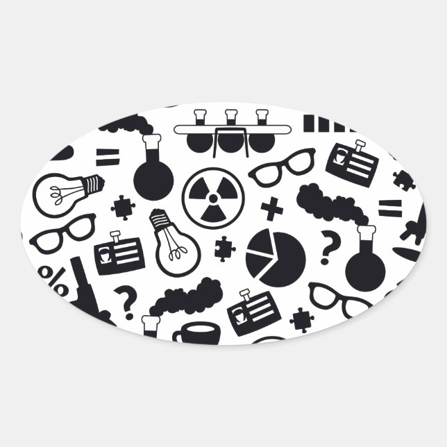 Science Pattern black on white Oval Sticker (Front)