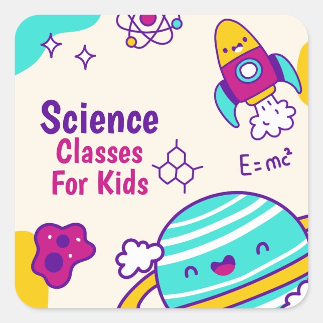 Science Program Labels, Back To School Activity Square Sticker (Front)