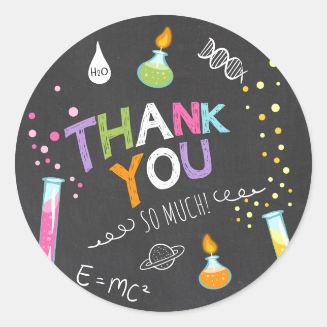 Science Sticker Thank you Birthday Favour tag Girl (Front)