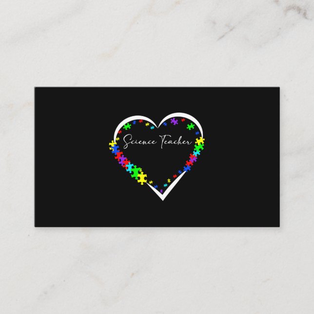 Science Teacher Autism Puzzle Love Heart Autism Aw Business Card (Front)