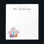 Science Teacher Chemistry Test Tubes Notepad<br><div class="desc">Gift your science teacher a personalised notepad this year. This bright and colourful chemistry themed design features three bubbling test tubes in red teal and orange with atoms floating around them.</div>