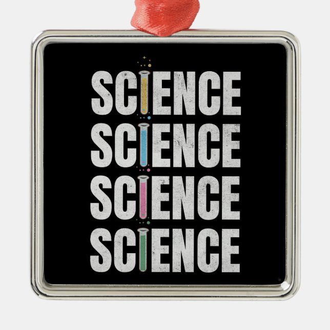 Science text design metal ornament (Front)