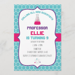 Science themed birthday party invitation