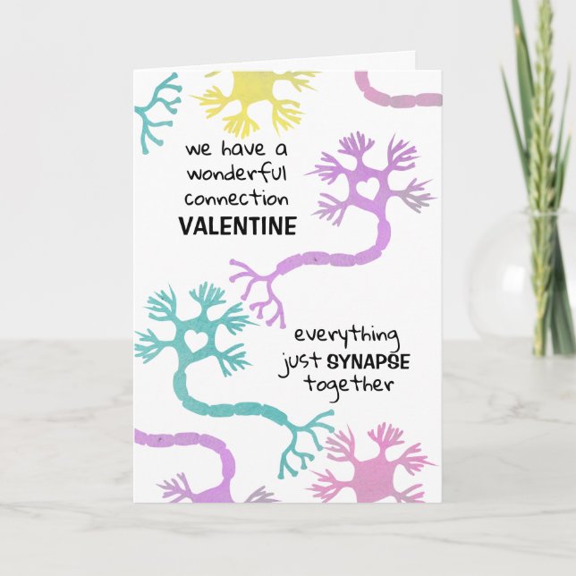 Science Valentine Neuron Biology Teacher Geek Card (Front)