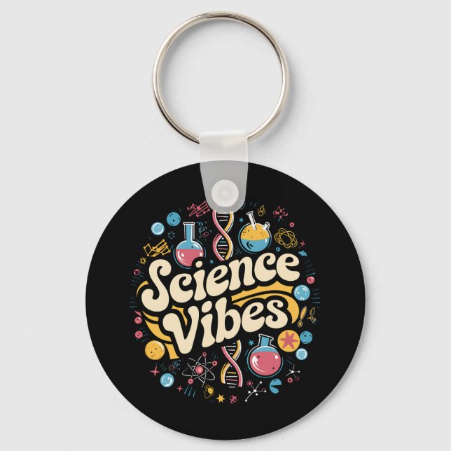 Science Vibes Groovy First Day of Back To School  Key Ring (Front)
