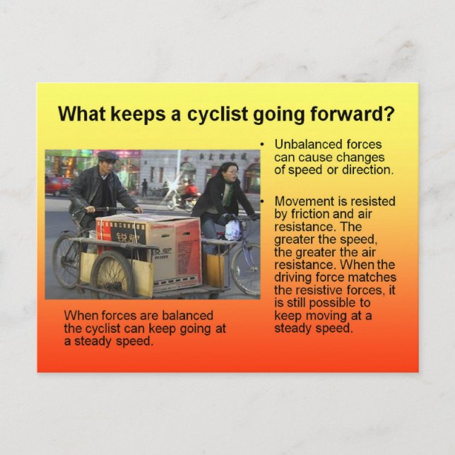 Science, What keeps a bicycle going forward? Postcard (Front)