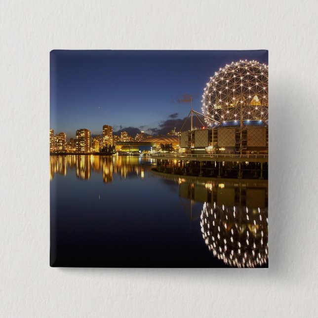 Science World and CBD reflected in False Creek, 15 Cm Square Badge (Front)