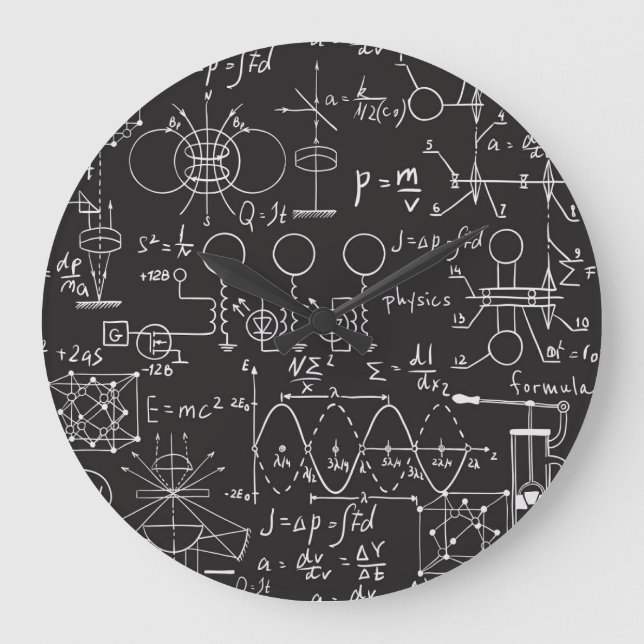 Scientific Formulas: Chalkboard Calculations Patte Large Clock (Front)