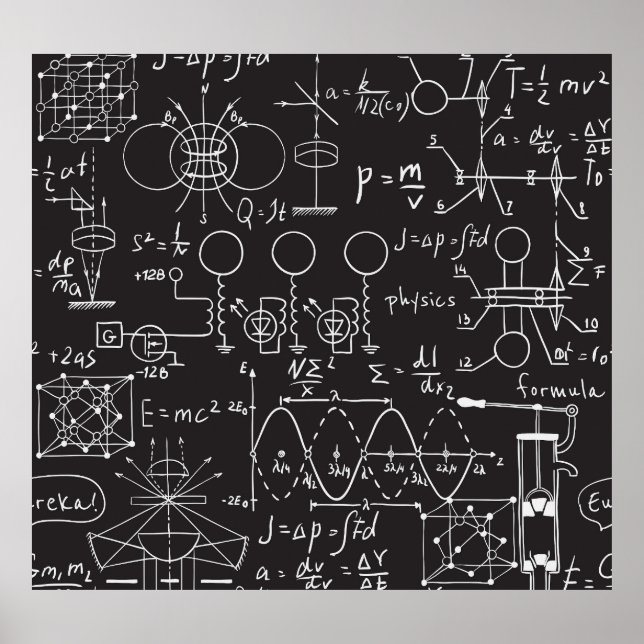 Scientific Formulas: Chalkboard Calculations Patte Poster (Front)