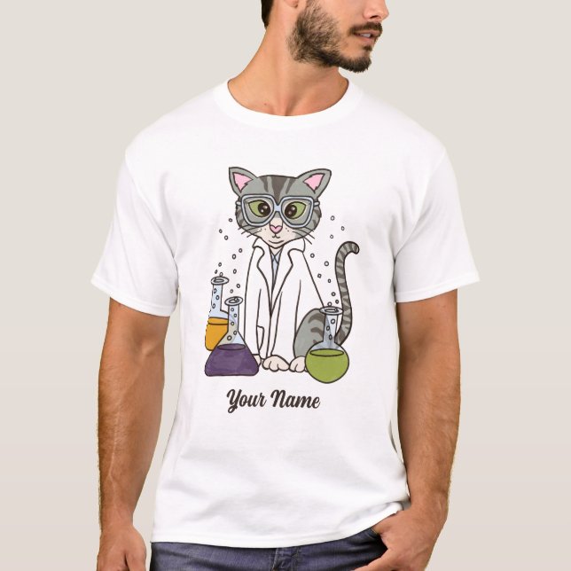 Scientist Cat - Grey Tabby Lab Kitty Cat Lover T-Shirt (Front)