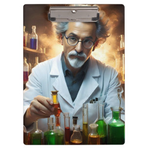 Scientist In A Laboratory Mixing Potions, Clipboard