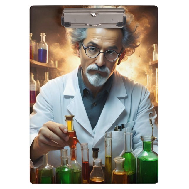Scientist In A Laboratory Mixing Potions, Clipboard (Front)