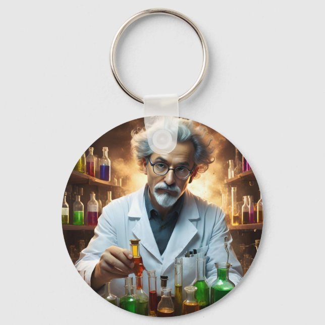 Scientist In A Laboratory Mixing Potions, Key Ring (Front)