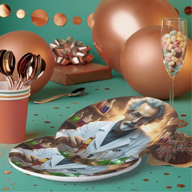 Scientist In A Laboratory Mixing Potions, Paper Plate (Multi)