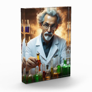 Scientist In A Laboratory Mixing Potions, Photo Block
