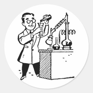 Scientist in Lab Coat Mixing Chemicals Classic Round Sticker