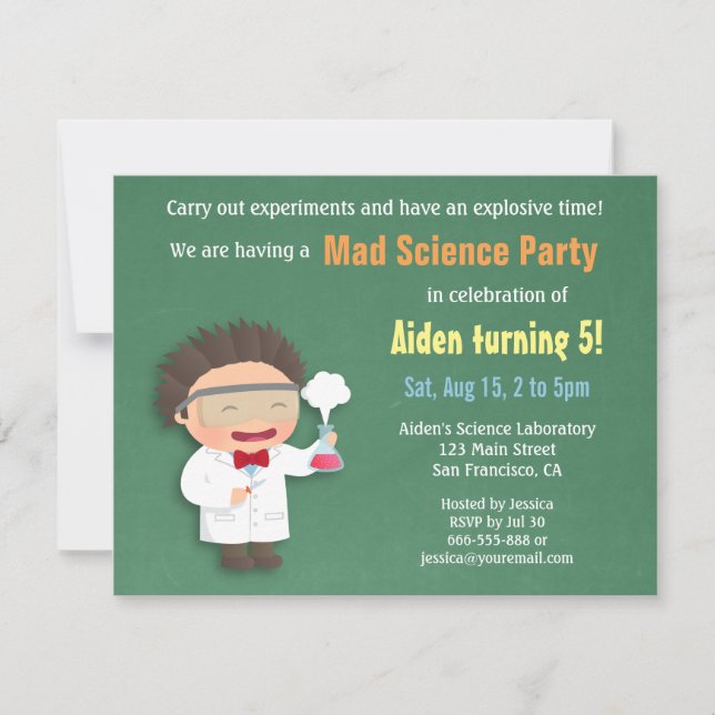Scientist Mad Science Birthday Party Invitations (Front)