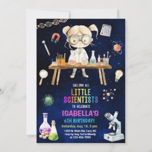 Scientist, Mad Science girl birthday invite. Invitation