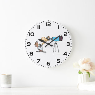 Scientist with Telescope Astronomy Science Humour Large Clock