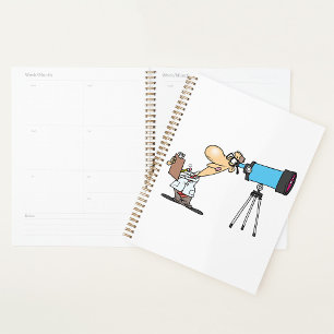 Scientist with Telescope Astronomy Science Humour Planner