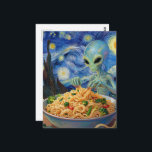 Scifi Blue Alien Eating Noodles Veggies Van Gogh Postcard<br><div class="desc">Scifi fantasy unique AI generated art of a blue alien eating noodles and veggies in a faux Van Gogh painting</div>