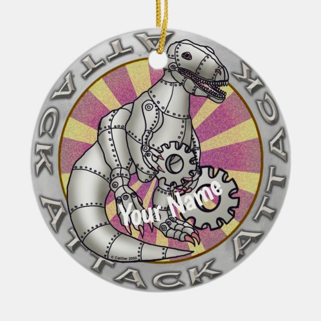 Scifi dinosaur robot  ceramic ornament (Front)