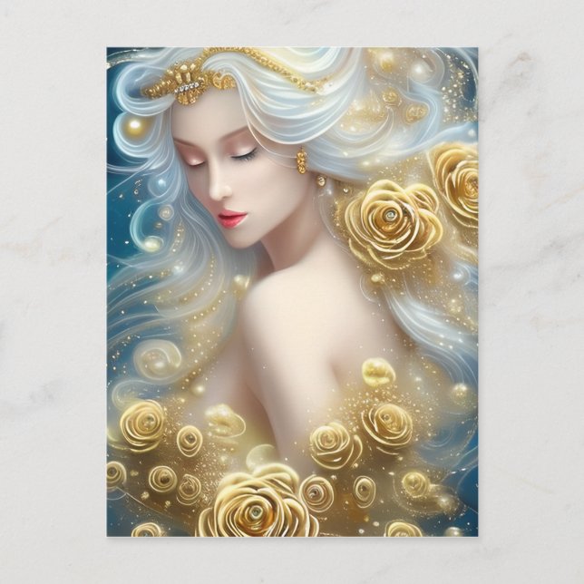 SciFi Exquisite Delicate Gold Intricate Roses Fema Postcard (Front)