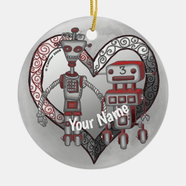 Scifi robot love  ceramic ornament (Front)