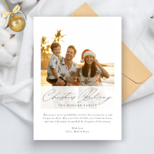 Scipt Christmas Blessing Tropical Sunset Photo Holiday Card