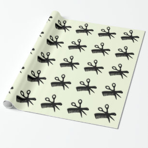 Scissor and Comb Green Wrapping Paper